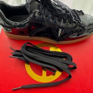 Wishbone Black Patent Leather Lace Sneakers - 7.5